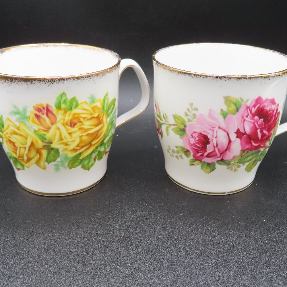 Set of 2 Royal Albert Yellow Tea Rose & American Beauty Coffee Mug Tea Cup
